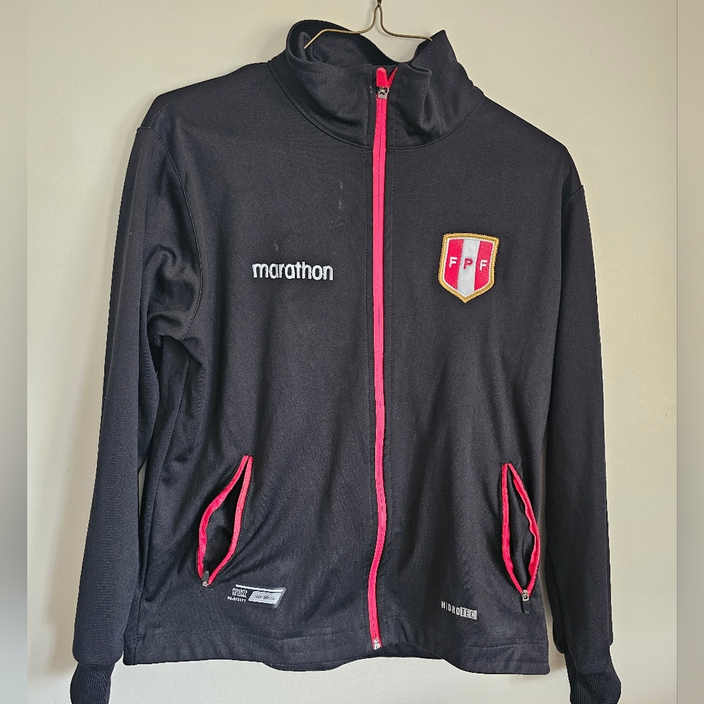 Official Peru Soccer Tracksuit Jacket Boys 14 Marathon Authentic black